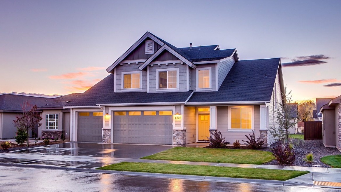 a clean house with blue roof